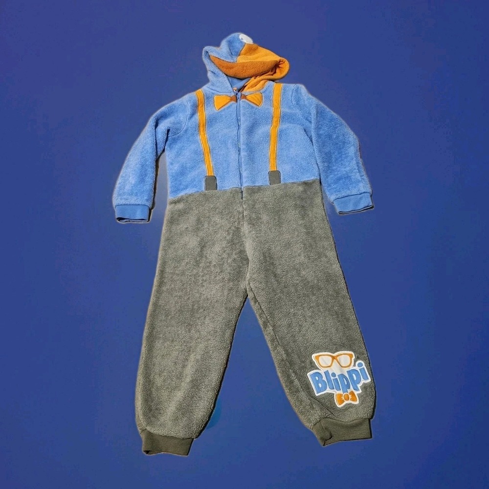 Blippi Kids Halloween Costume Size 6 Blue Gray Hooded Jumpsuit